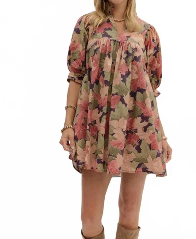Entro Autumn Bloom Mini Dress In Brown Floral In Multi