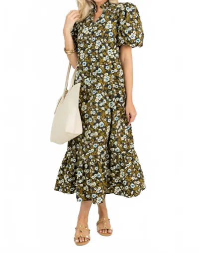 Entro Autumn Bouquet Midi Dress In Navy In Blue