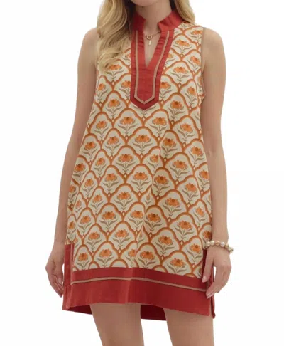 Entro Autumn Breeze Mini Dress In Floral Scallop Motif In Brown