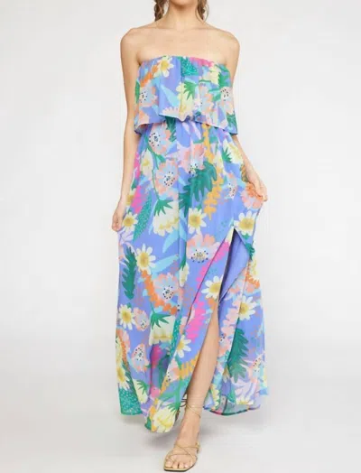 Entro Away We Go Patterned Maxi Dress In Blue