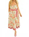 Entro Ayleen Floral Self Tie Midi Dress In Red Multi In Multi