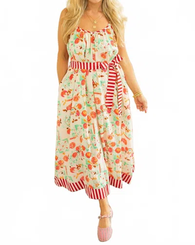 Entro Ayleen Floral Self Tie Midi Dress In Red Multi