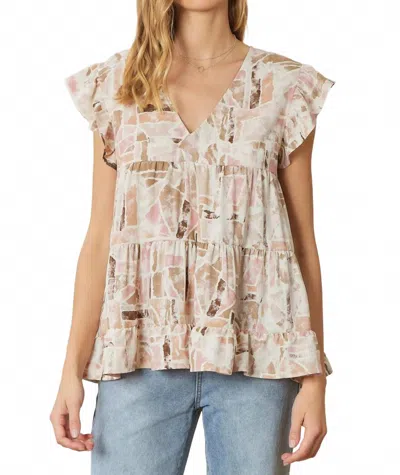 Entro Babydoll Tiered Top In Blush Taupe In Multi