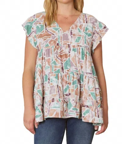 Entro Babydoll Tiered Top In Forest Lavender In Multi