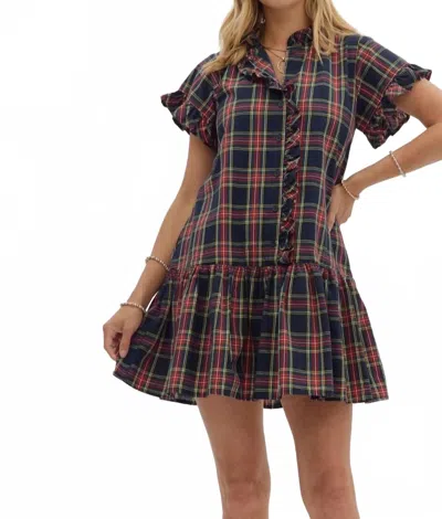 Entro Back To Me Plaid Dress In Navy In Blue