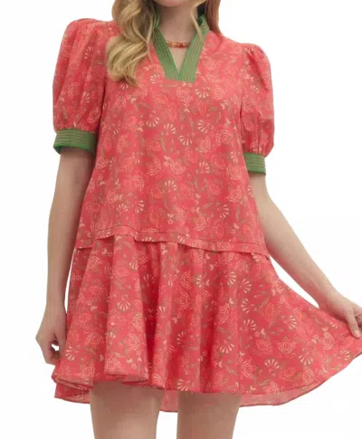 Entro Backyard Ruffle Dress In Coral And Green In Multi