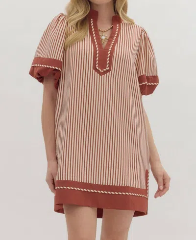 Entro Beauty Stripe Mini Dress In Rust In Brown