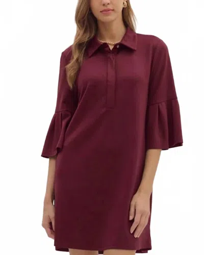 Entro Bell Sleeve Mini Dress In Wine/burgundy In Multi