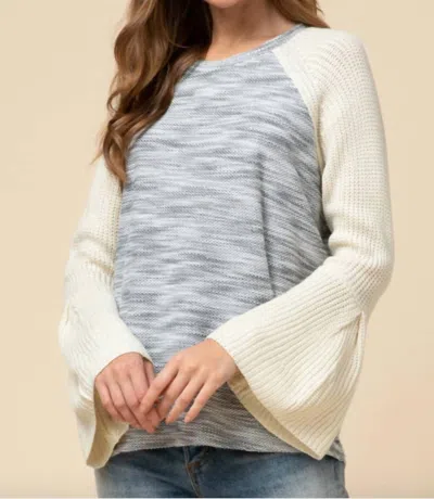 Entro Bell Sleeve Top Sweater In Blue & Cream In Multi