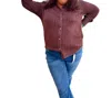 Entro Bella Solid Textured Long Sleeve Button Up Top Plus In Chocolate In Red