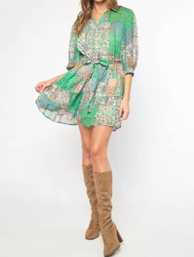 Entro Belted Mini Dress In Green In Multi