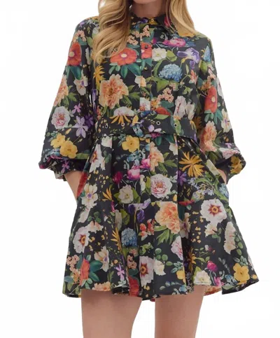 Entro Belted Mini Dress In Midnight Garden Party In Multi