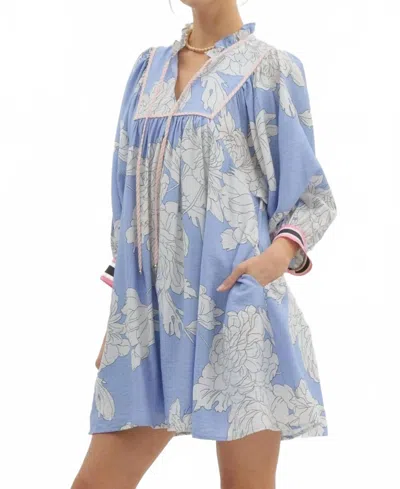Entro Bistro Bound Floral Dress In Blue