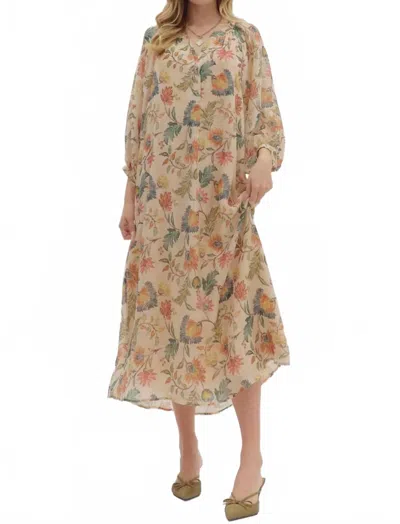 Entro Blaire Botanical Midi Dress In Beige In Multi