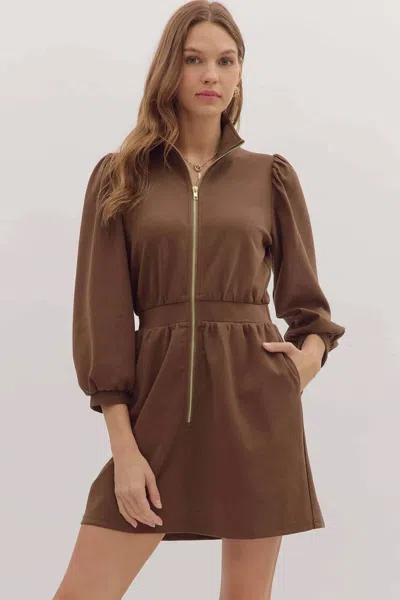 Entro Blight Zip Front Dress In Espresso In Brown