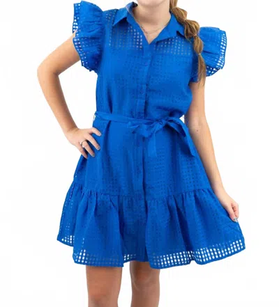 Entro Block Print Collared Button Up Mini Dress In Royal Blue