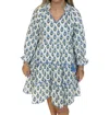 Entro Block Print Dress In Blue In Blue