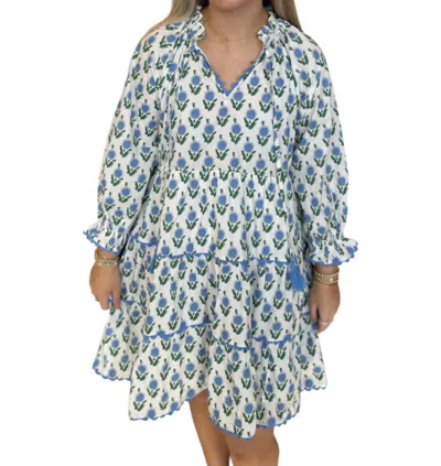 Entro Block Print Dress In Blue