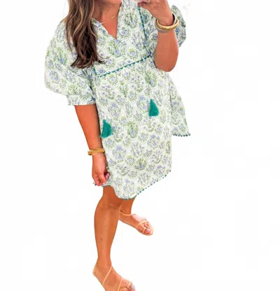 Entro Block Print Dress In Green And Purple In Multi