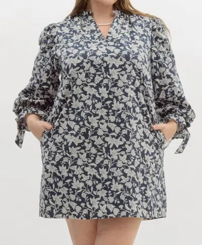 Entro Block Print Dress In Navy In Blue