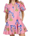 Entro Block Print Dress In Pink In Pink