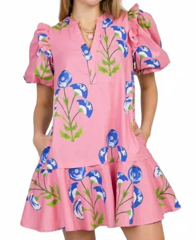 Entro Block Print Dress In Pink