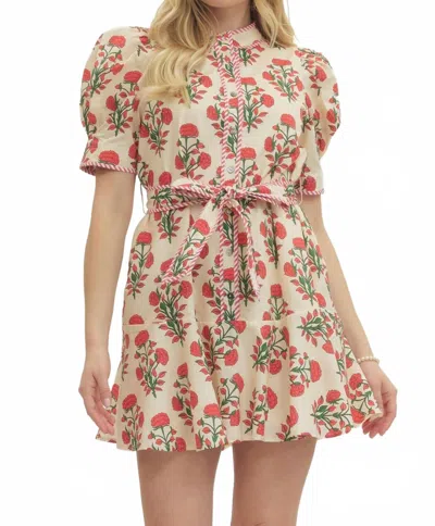 Entro Block Print Mini Dress In Red Multi In Yellow