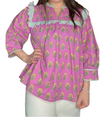 Entro Block Print Top In Pink And Green