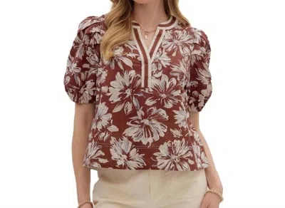 Entro Blooms Collared Top In Wine In Brown