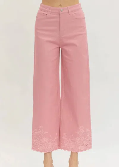 Entro Blossom Scalloped Hem Pants In Soft Rose Pink In Multi