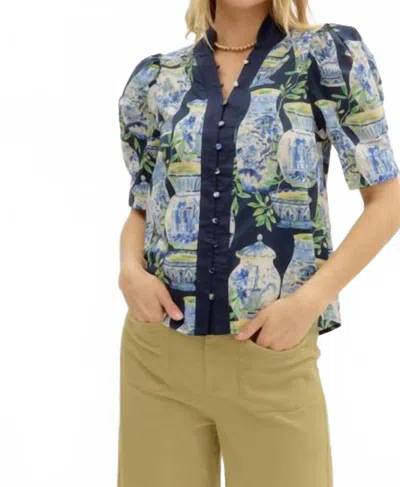 Entro Blue Chinoise Blouse In Navy In Multi