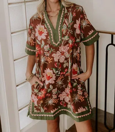 Entro Bohemian Dreams Floral Mini Dress In Brown And Green Floral