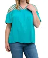 Entro Bohemian Strappy Top - Plus In Jade In Blue