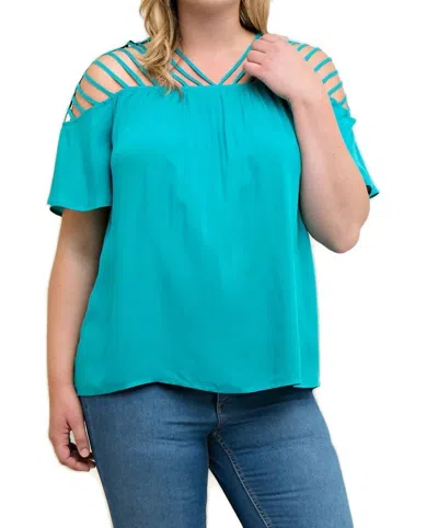 Entro Bohemian Strappy Top - Plus In Jade In Blue