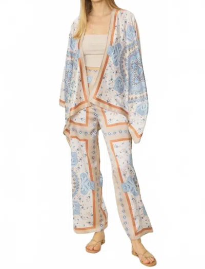 Entro Boho Chic Satin Pant And Kimono Two-piece Set In Blue