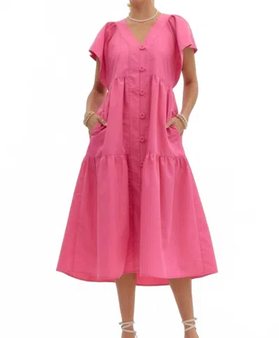 Entro Bold And Beautiful Button Dress In Solid Pink