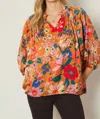 Entro Bold Floral Print Top In Camel In Brown
