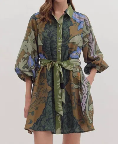 Entro Botanical Mini Dress In Multi In Brown