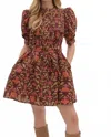 Entro Botanical Print Mini Dress In Burgundy In White