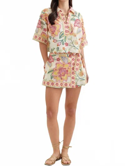 Entro Botanical Print Wrap Front Skort In Pink