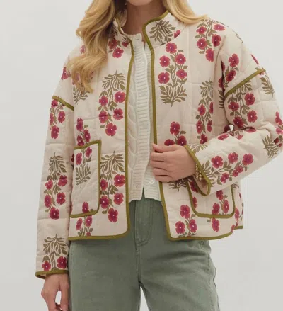 Entro Botanical Quilted Jacket In Red Ecru In Multi