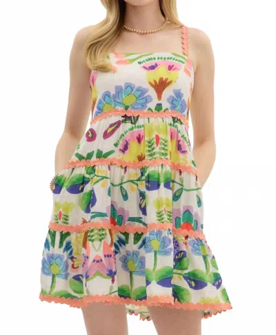 ENTRO BOTANICAL TIERED MINI DRESS IN PEACH GREEN