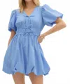 Entro Bow Bubble Hemmed Mini Dress In Chambray In Blue