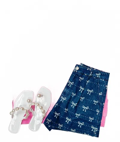 Entro Bow Denim Shorts In Blue