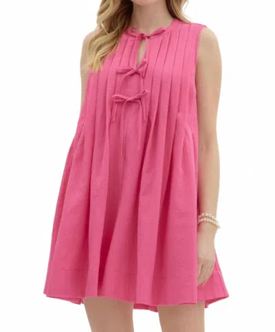 Entro Bow Detailed Pleated Mini Dress In Hot Pink