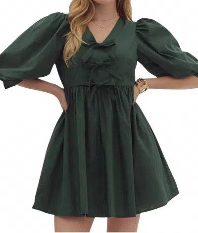 Entro Bow Front Mini Dress In Hunter Green
