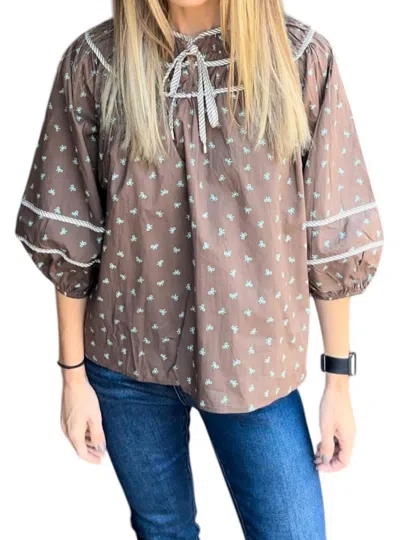 Entro Bow Print Blouse In Brown