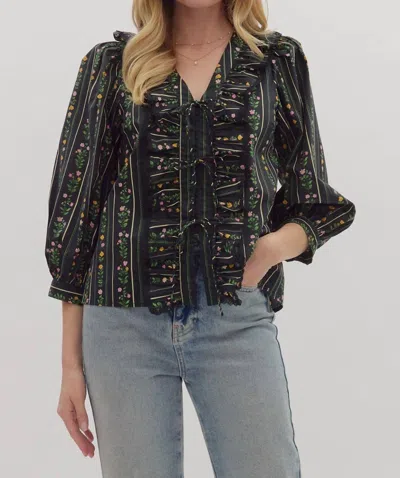 Entro Bow Tied Floral Printed Top In Black