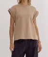 Entro Vada Braided Detail Cap Sleeve Top In Taupe In Grey