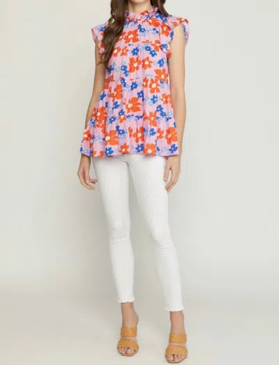 Entro Break The Mold Flutter Sleeve Top In Pink Multi